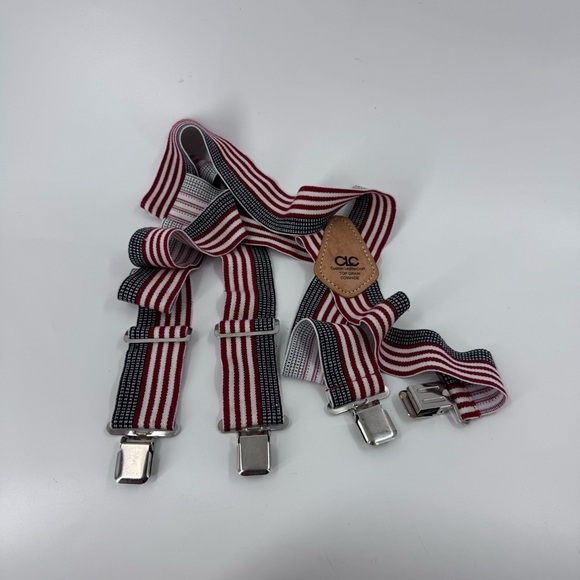 CLC - Leather Red - White and Blue Top Grain Raw Hide Leather Striped Suspenders - Picture 2 of 3